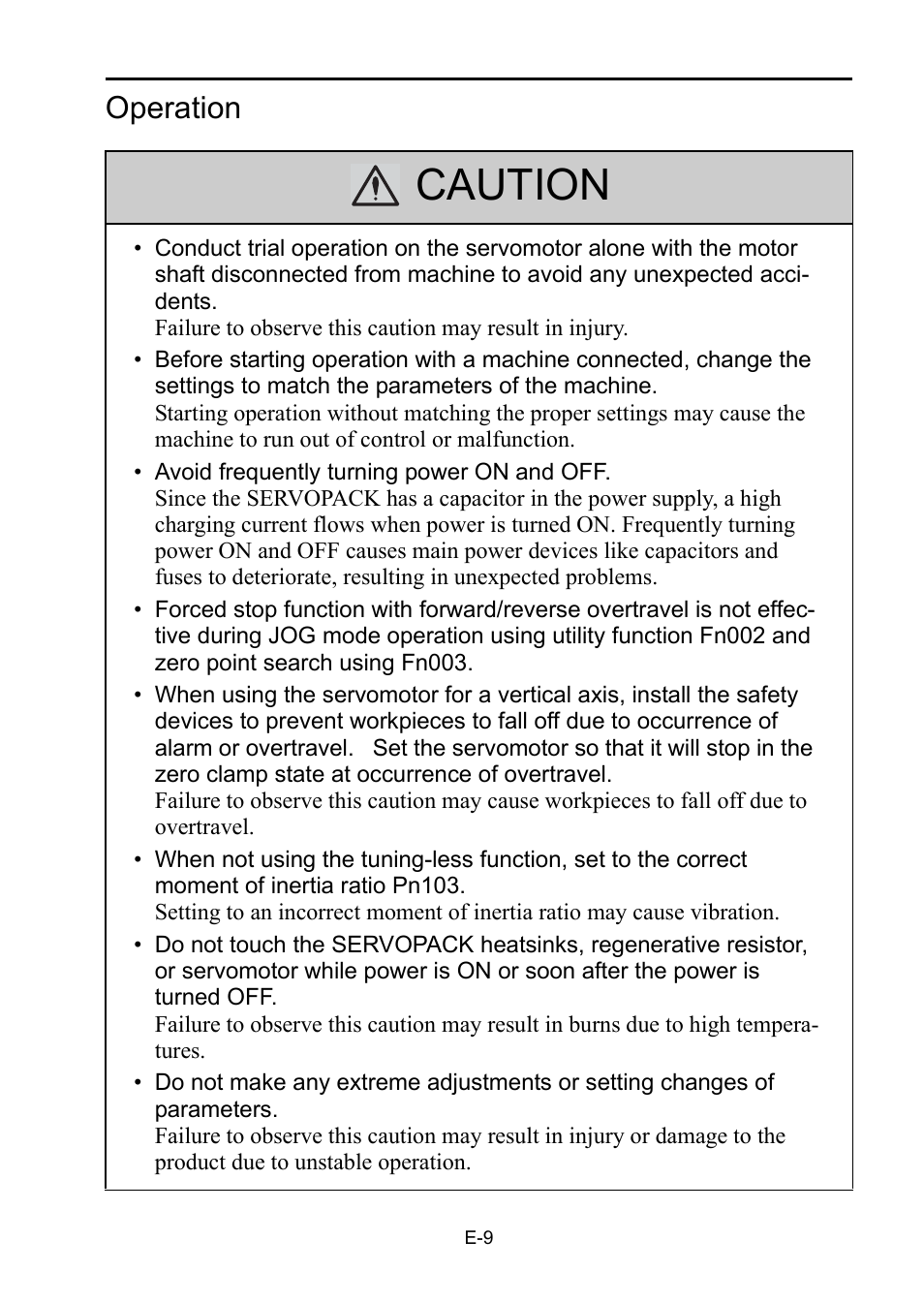 Caution, Operation | Yaskawa Sigma-5 Safety Precautions for SGDV Servo Amplifier User Manual | Page 11 / 34