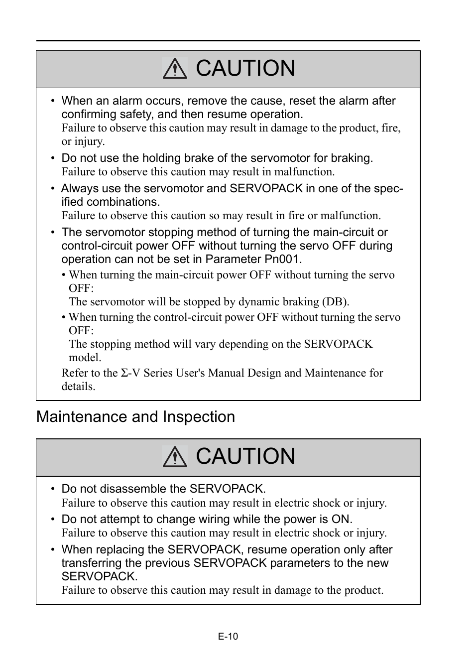 Caution, Maintenance and inspection | Yaskawa Sigma-5 Safety Precautions for SGDV Servo Amplifier User Manual | Page 12 / 34
