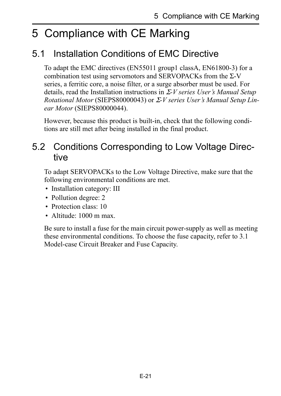 5 compliance with ce marking, 1 installation conditions of emc directive | Yaskawa Sigma-5 Safety Precautions for SGDV Servo Amplifier User Manual | Page 23 / 34