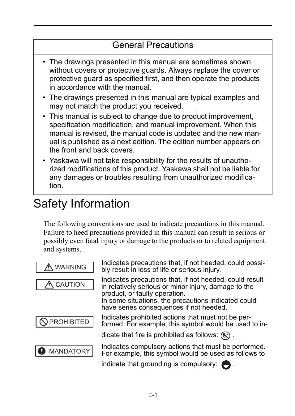 Safety information, General precautions | Yaskawa Sigma-5 Safety Precautions for SGDV Servo Amplifier User Manual | Page 3 / 34