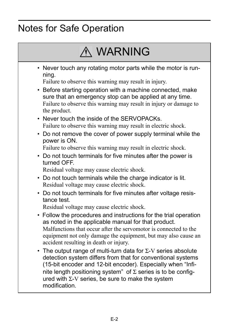Notes for safe operation, Warning | Yaskawa Sigma-5 Safety Precautions for SGDV Servo Amplifier User Manual | Page 4 / 34