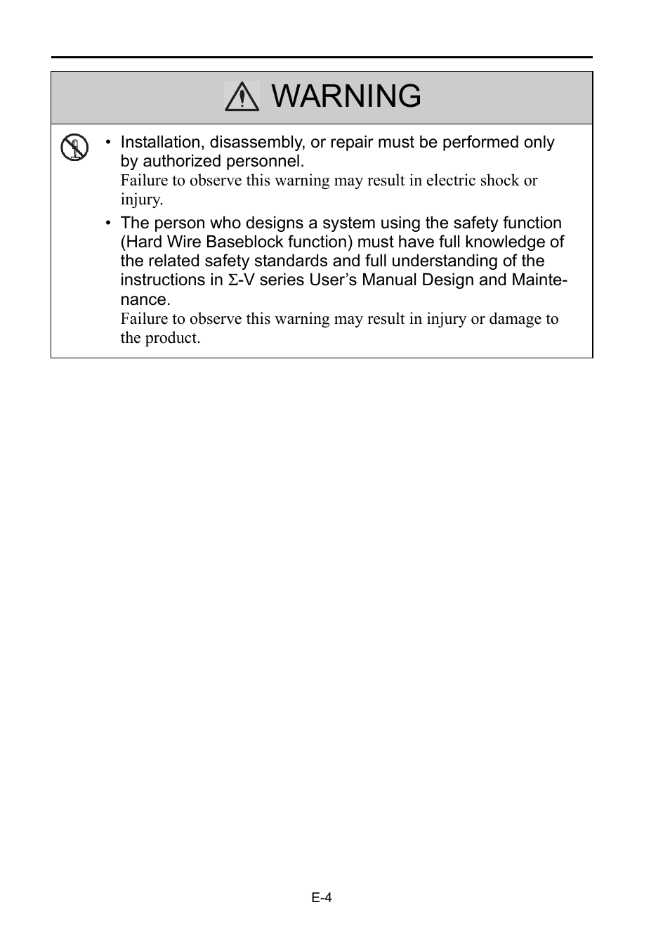 Warning | Yaskawa Sigma-5 Safety Precautions for SGDV Servo Amplifier User Manual | Page 6 / 34