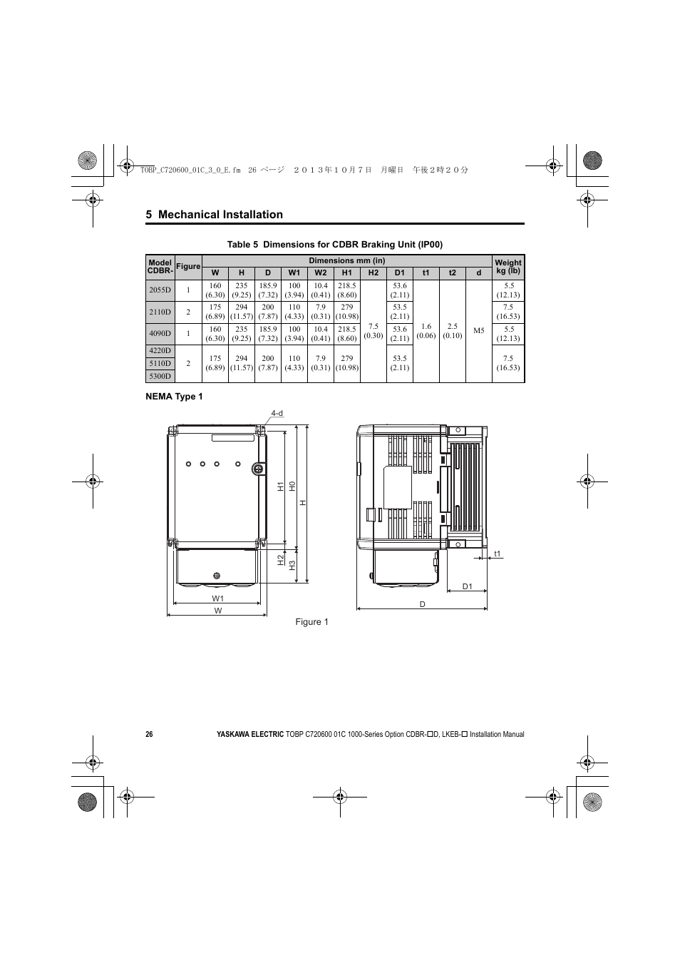 5 mechanical installation | Yaskawa AC Drive-Option BRAKING UNIT-CDBR Spec.D User Manual | Page 26 / 72