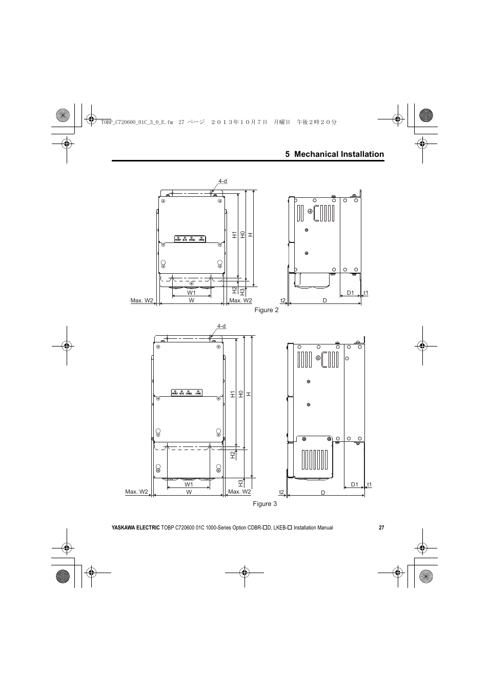 5 mechanical installation | Yaskawa AC Drive-Option BRAKING UNIT-CDBR Spec.D User Manual | Page 27 / 72