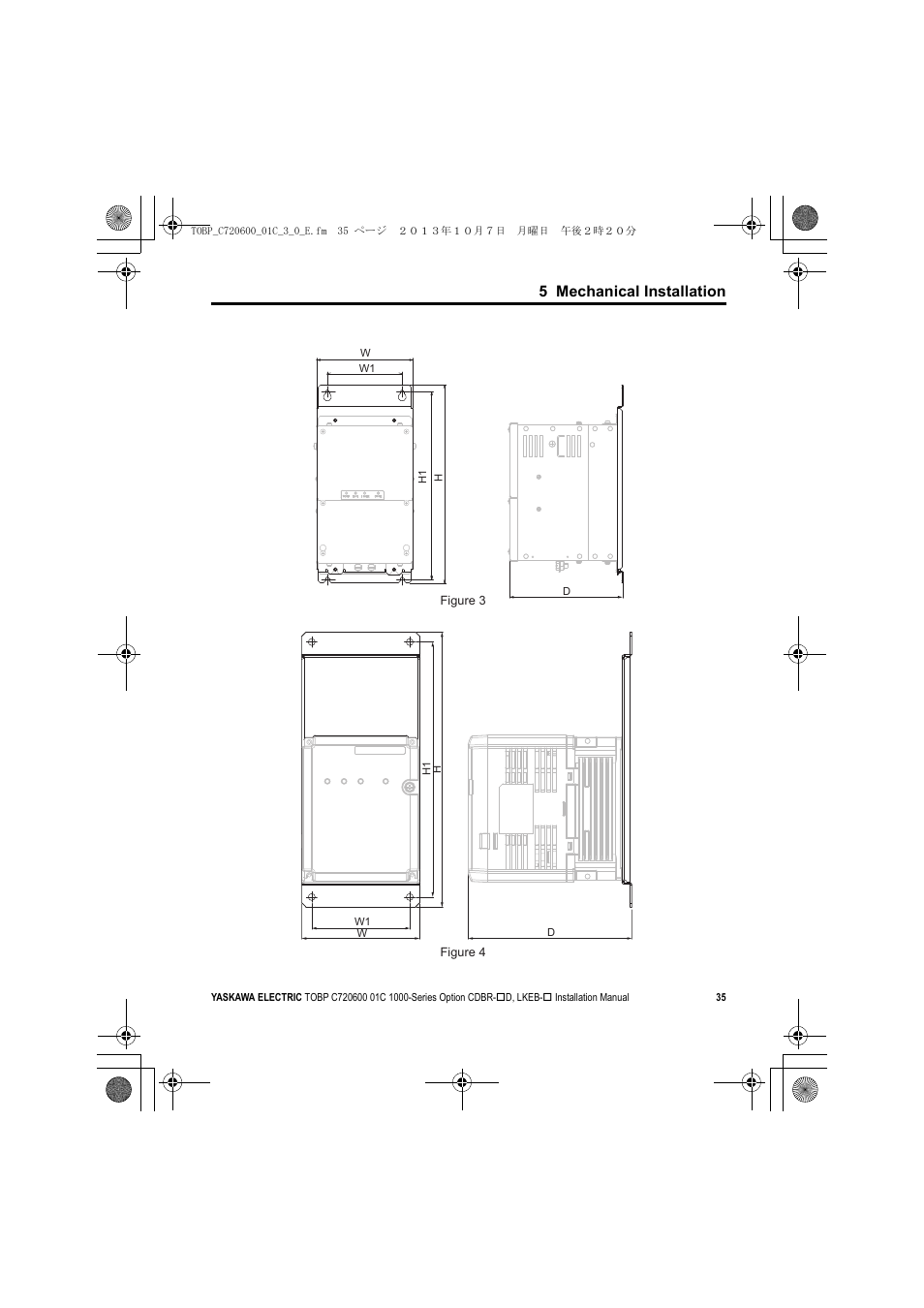 5 mechanical installation | Yaskawa AC Drive-Option BRAKING UNIT-CDBR Spec.D User Manual | Page 35 / 72
