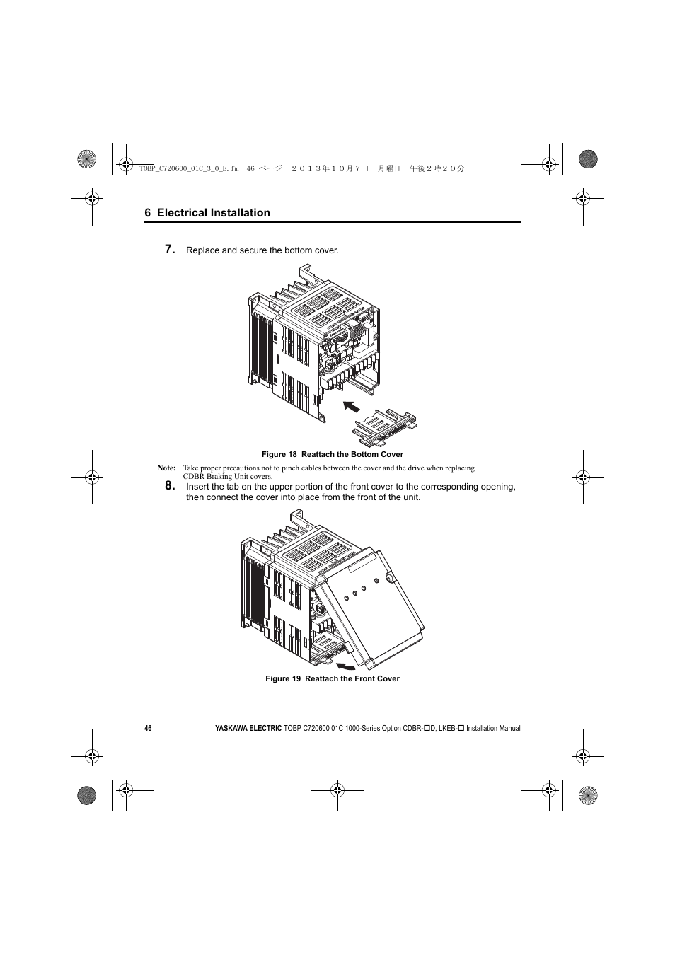 6 electrical installation | Yaskawa AC Drive-Option BRAKING UNIT-CDBR Spec.D User Manual | Page 46 / 72