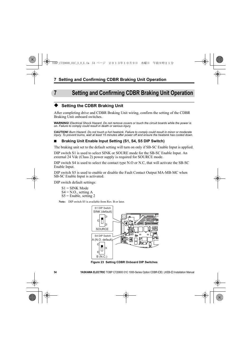 Setting the cdbr braking unit, 7 setting and confirming cdbr braking unit, Operation | Yaskawa AC Drive-Option BRAKING UNIT-CDBR Spec.D User Manual | Page 54 / 72