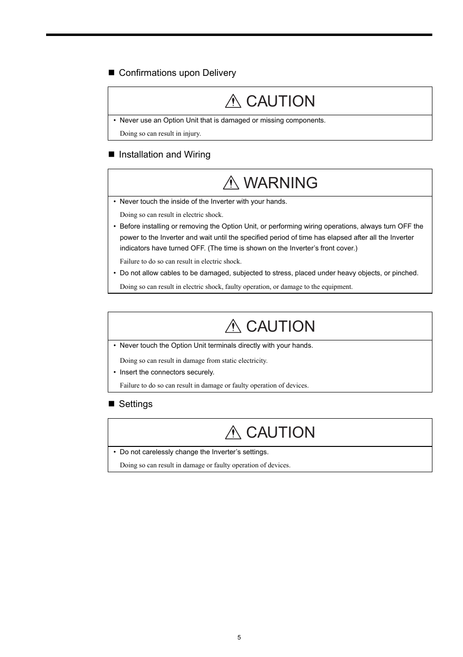 Caution warning, Caution | Yaskawa VS-606V7 User Manual | Page 5 / 20