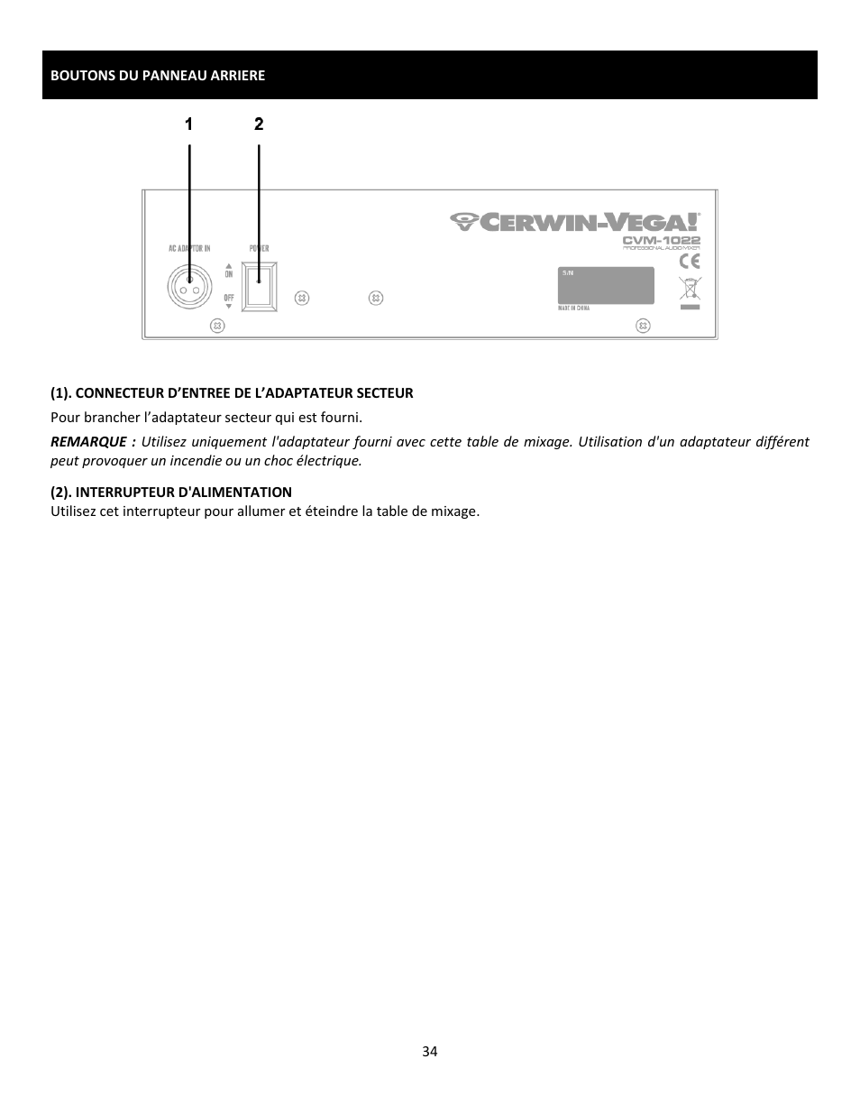 Cerwin-Vega Professional Audio Mixer CVM-1022 User Manual | Page 34 / 96