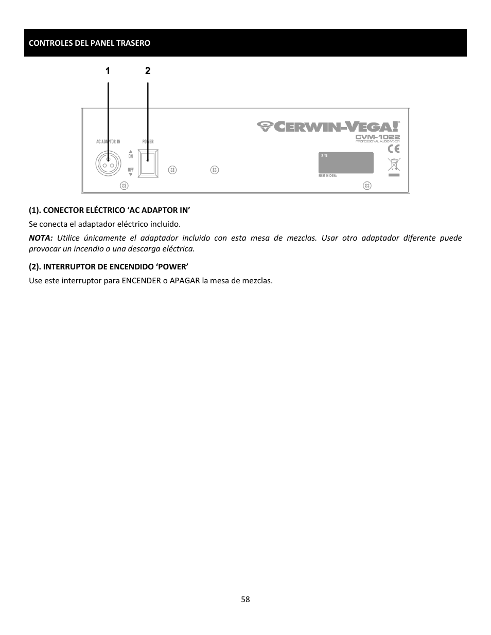 Cerwin-Vega Professional Audio Mixer CVM-1022 User Manual | Page 58 / 96