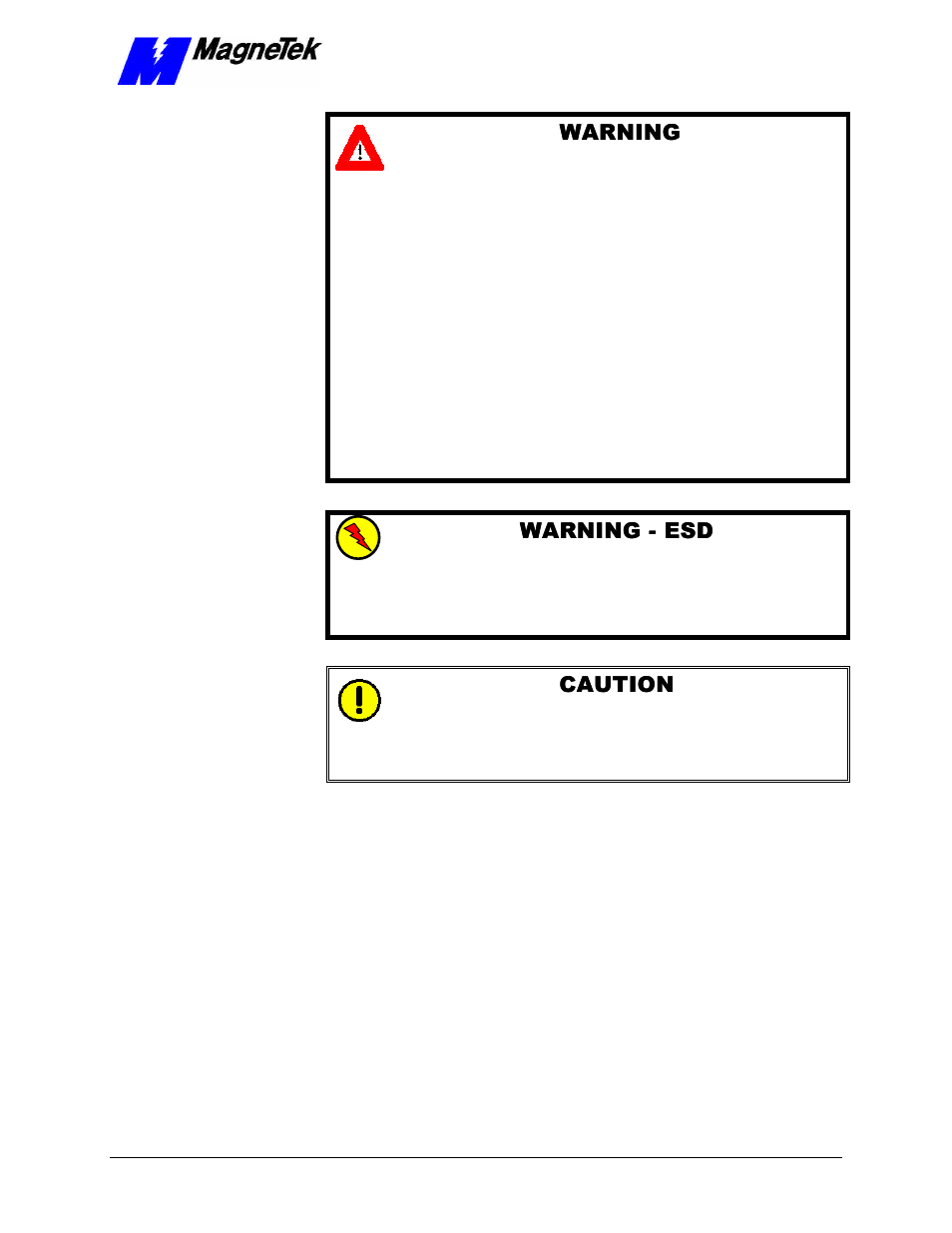 Warning, Warning warning -- esd esd, Caution | Yaskawa SmartTrac AC1 User Manual | Page 11 / 110