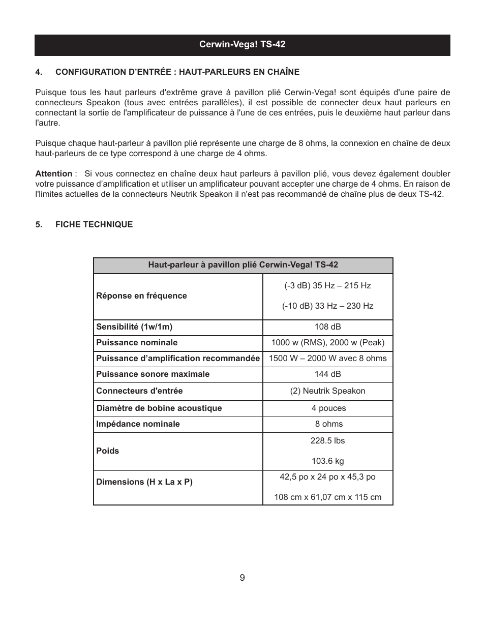 Cerwin-Vega TS-42 User Manual | Page 11 / 12