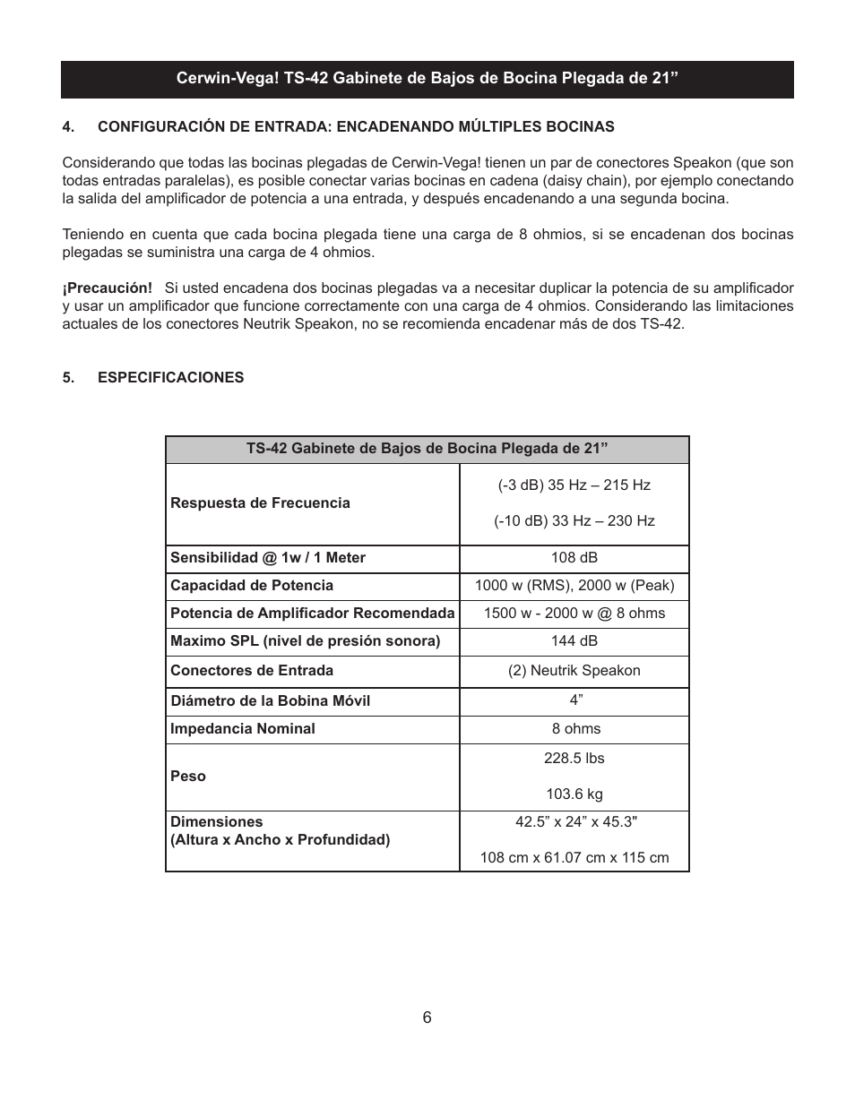 Cerwin-Vega TS-42 User Manual | Page 8 / 12