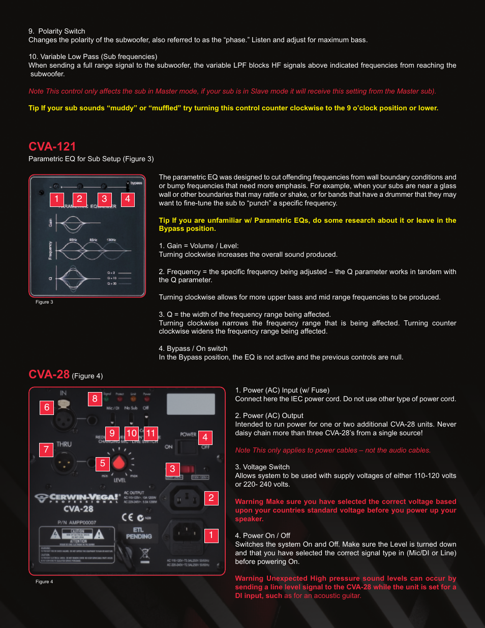Cva-121, Cva-28 | Cerwin-Vega CVA-118 User Manual | Page 2 / 4