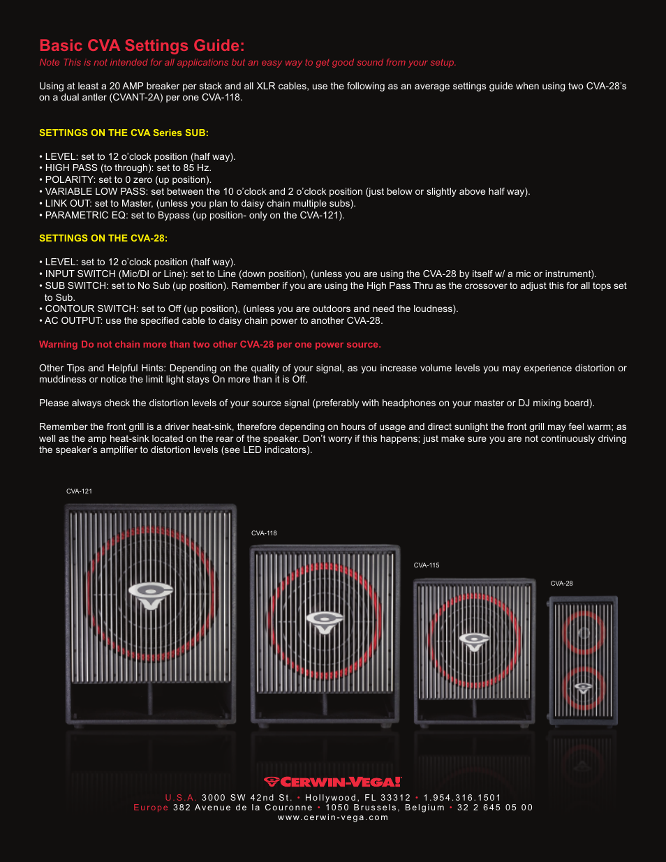 Basic cva settings guide | Cerwin-Vega CVA-118 User Manual | Page 4 / 4