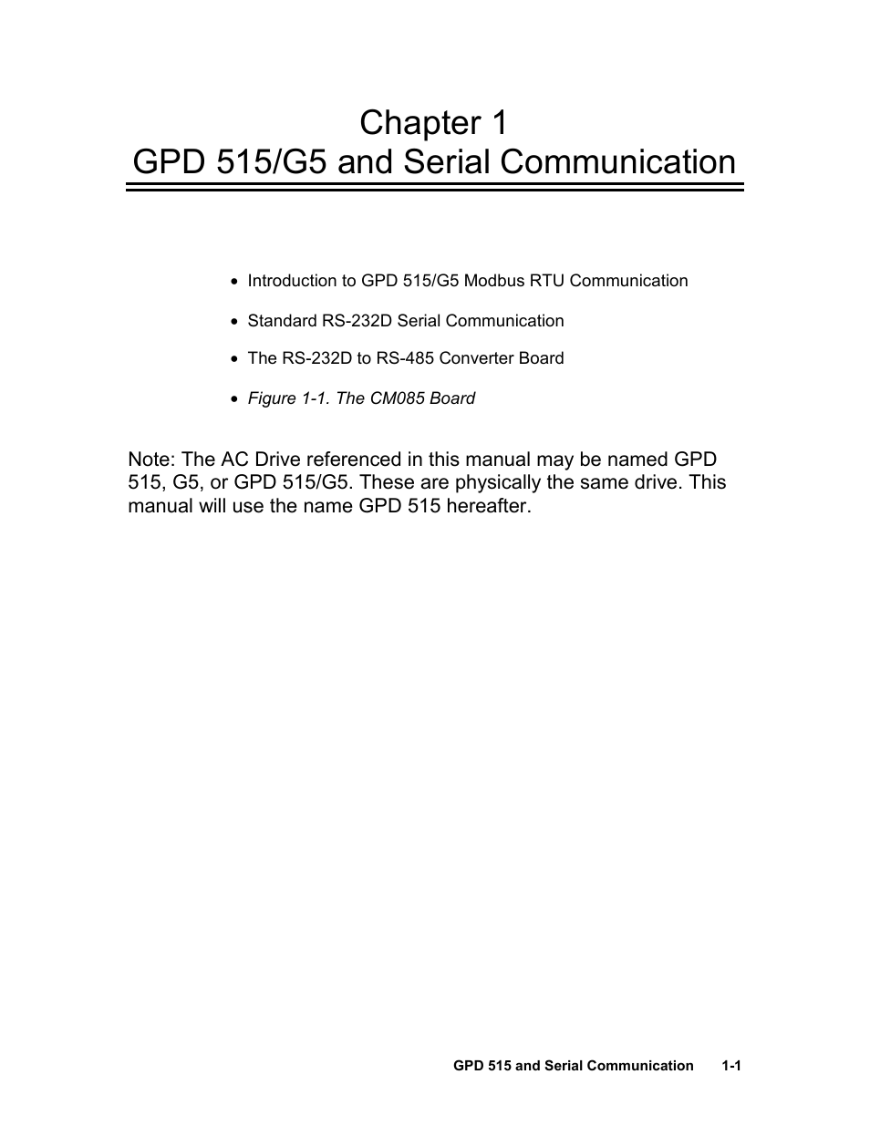 Gpd 515/g5 and serial communication | Yaskawa GPD 515-G5 Modbus RTU User Manual | Page 5 / 77