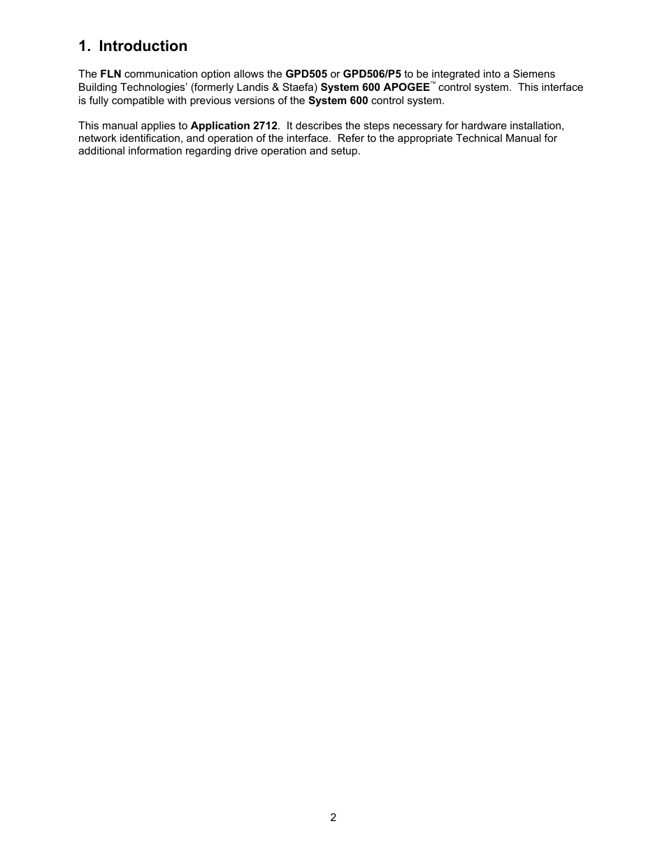 Introduction | Yaskawa GPD506/P5 with Apogee FLN Option User Manual | Page 3 / 26