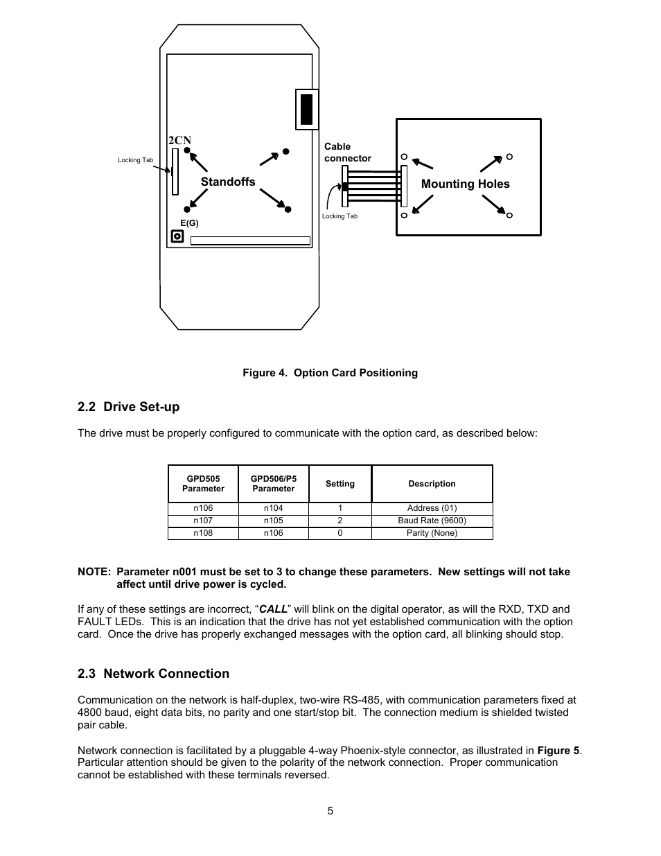2 drive set-up, 3 network connection | Yaskawa GPD506/P5 with Apogee FLN Option User Manual | Page 6 / 26