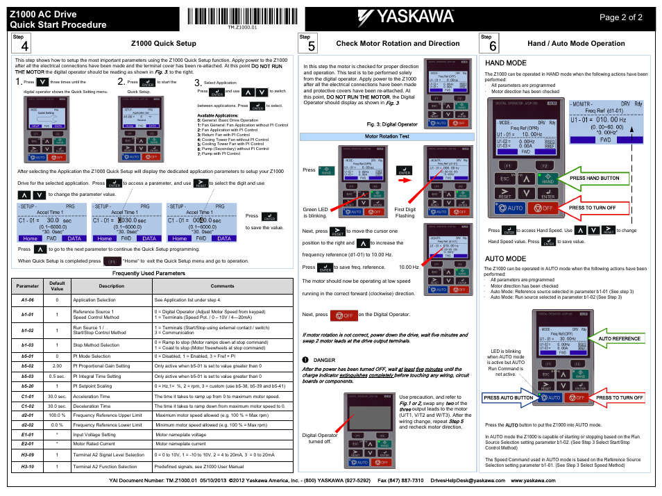 Z1000 ac drive quick start procedure, Page 2 of 2 | Yaskawa Z1000 AC Drive User Manual | Page 2 / 2