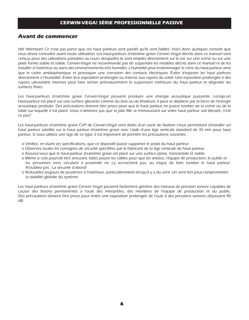 Avant de commencer, Avant­de­commencer | Cerwin-Vega CVP-118 User Manual | Page 6 / 12
