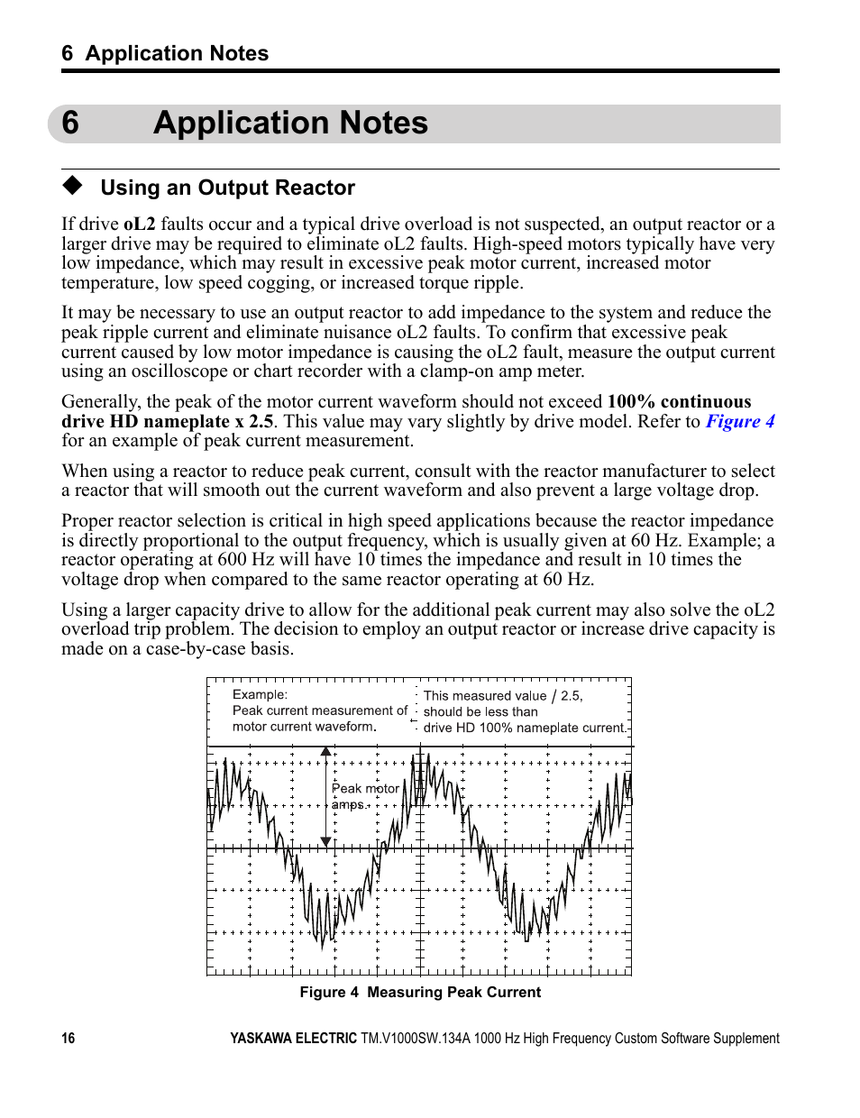 6 application notes, Using an output reactor | Yaskawa 1000 Hz High Frequency Custom User Manual | Page 16 / 19