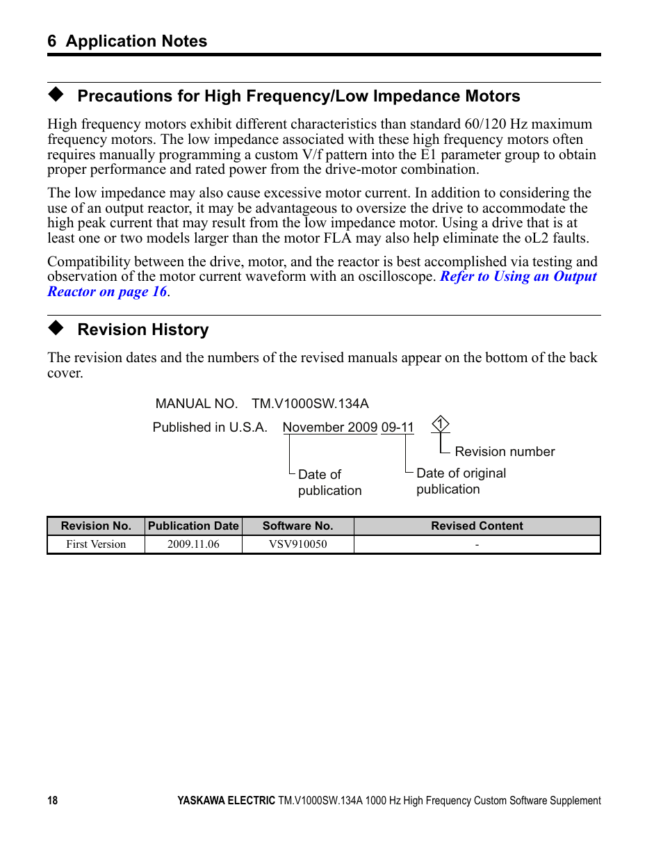 Revision history | Yaskawa 1000 Hz High Frequency Custom User Manual | Page 18 / 19