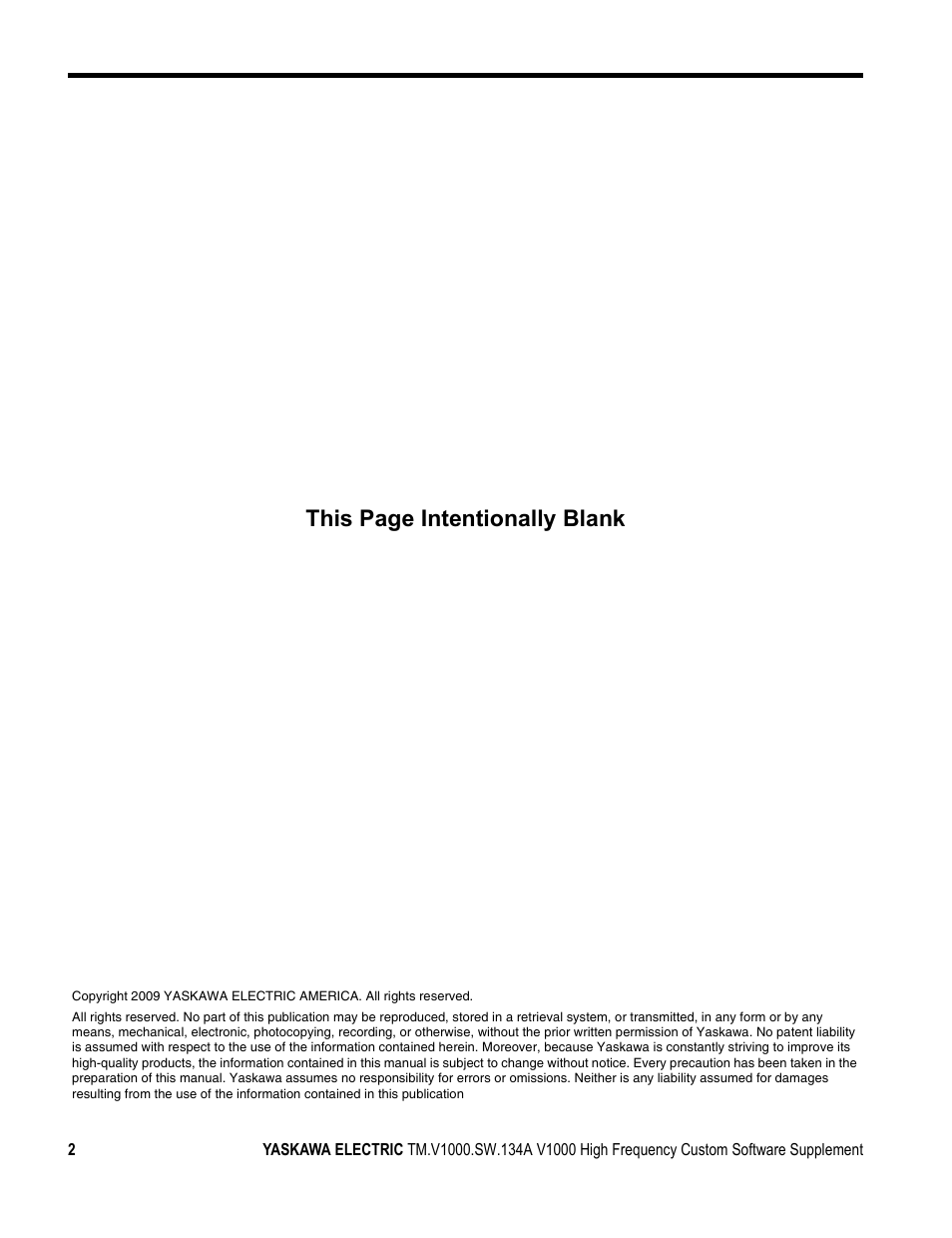 This page intentionally blank | Yaskawa 1000 Hz High Frequency Custom User Manual | Page 2 / 19