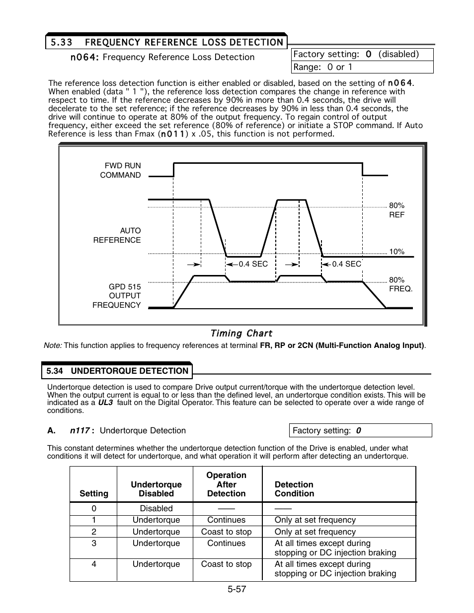 33 frequency reference loss detection, Frequency reference loss detection -57 | Yaskawa V7 Drives User Manual | Page 109 / 158
