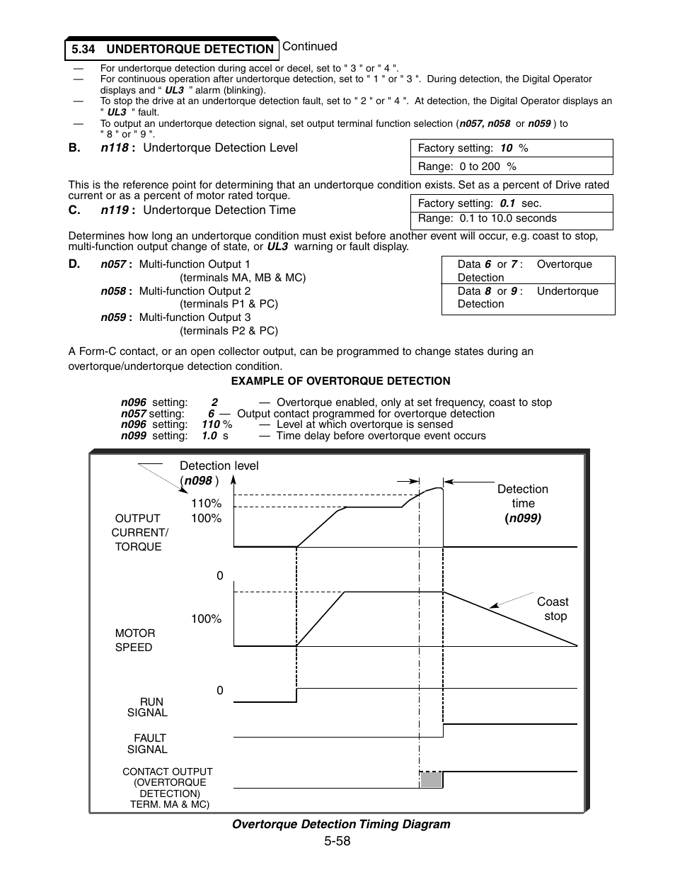 34 undertorque detection, Undertorque detection -58 | Yaskawa V7 Drives User Manual | Page 110 / 158