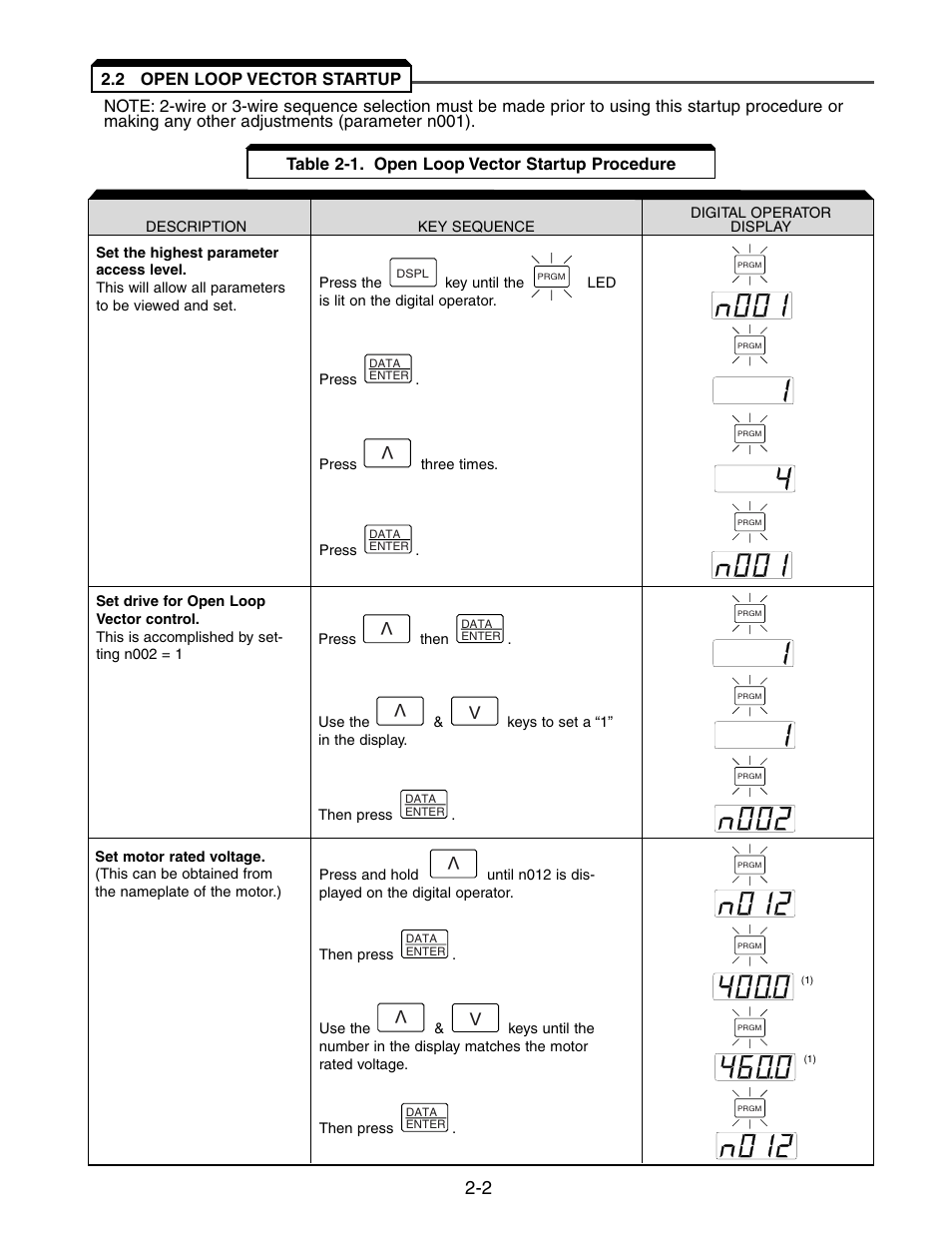 2 open loop vector startup, Open loop vector startup -2 | Yaskawa V7 Drives User Manual | Page 38 / 158