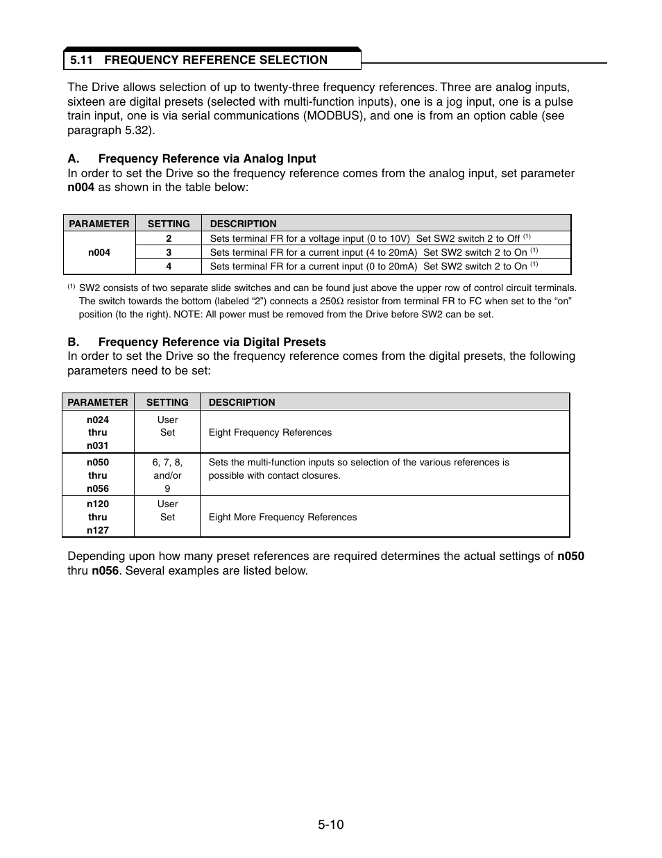 11 frequency reference selection, Frequency reference selection -10 | Yaskawa V7 Drives User Manual | Page 62 / 158