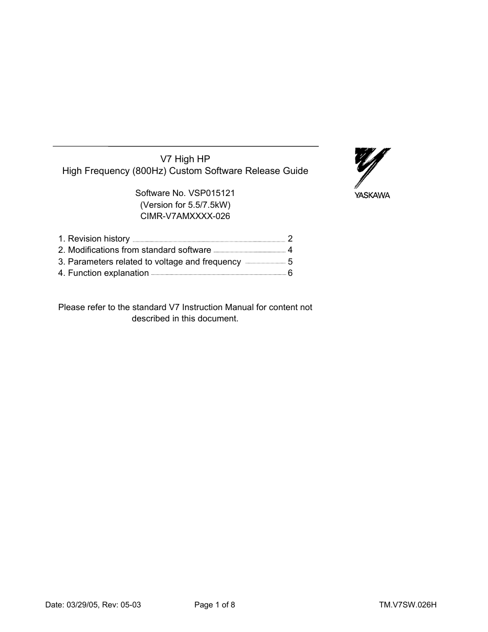 Yaskawa V7 High HP User Manual | 8 pages