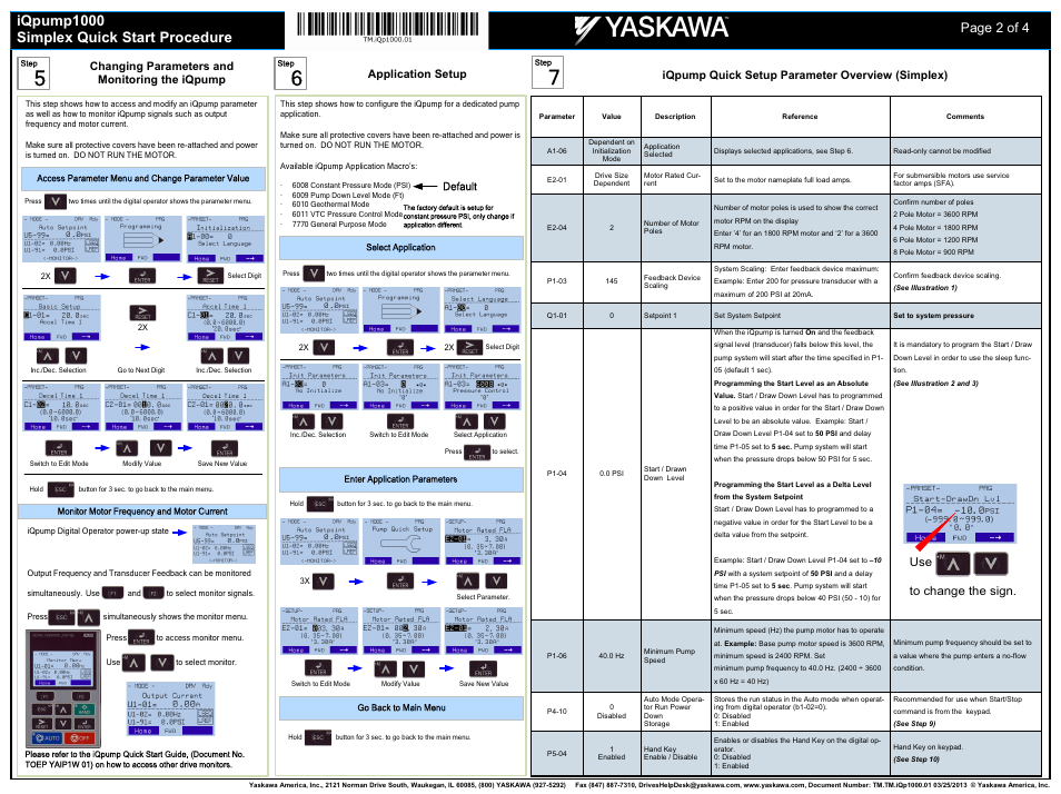 Iqpump1000 simplex quick start procedure, Page 2 of 4 | Yaskawa iQpump1000 AC Drive User Manual | Page 2 / 4