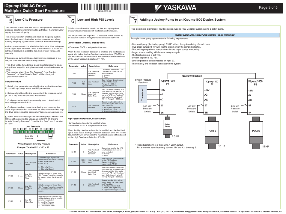 Page 3 of 5, Low city pressure, Low and high psi levels | Yaskawa iQpump1000 AC Drive User Manual | Page 3 / 5