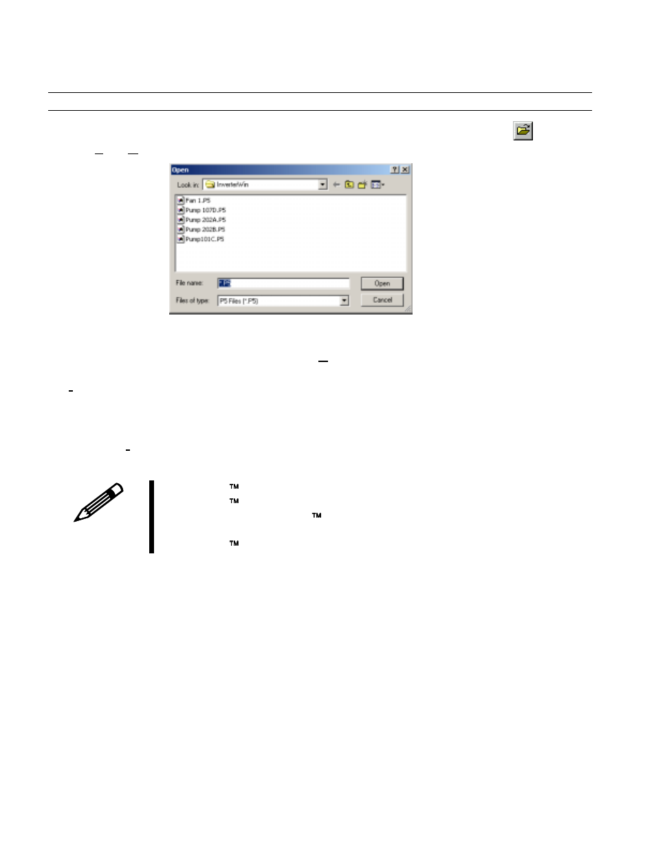 2 opening existing file | Yaskawa GPD505/P5 User Manual | Page 20 / 37