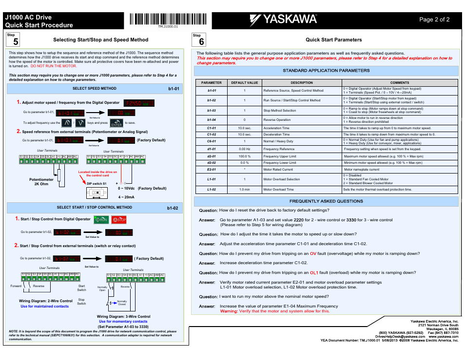 J1000 ac drive quick start procedure, Page 2 of 2 | Yaskawa J1000 AC Drive User Manual | Page 2 / 2