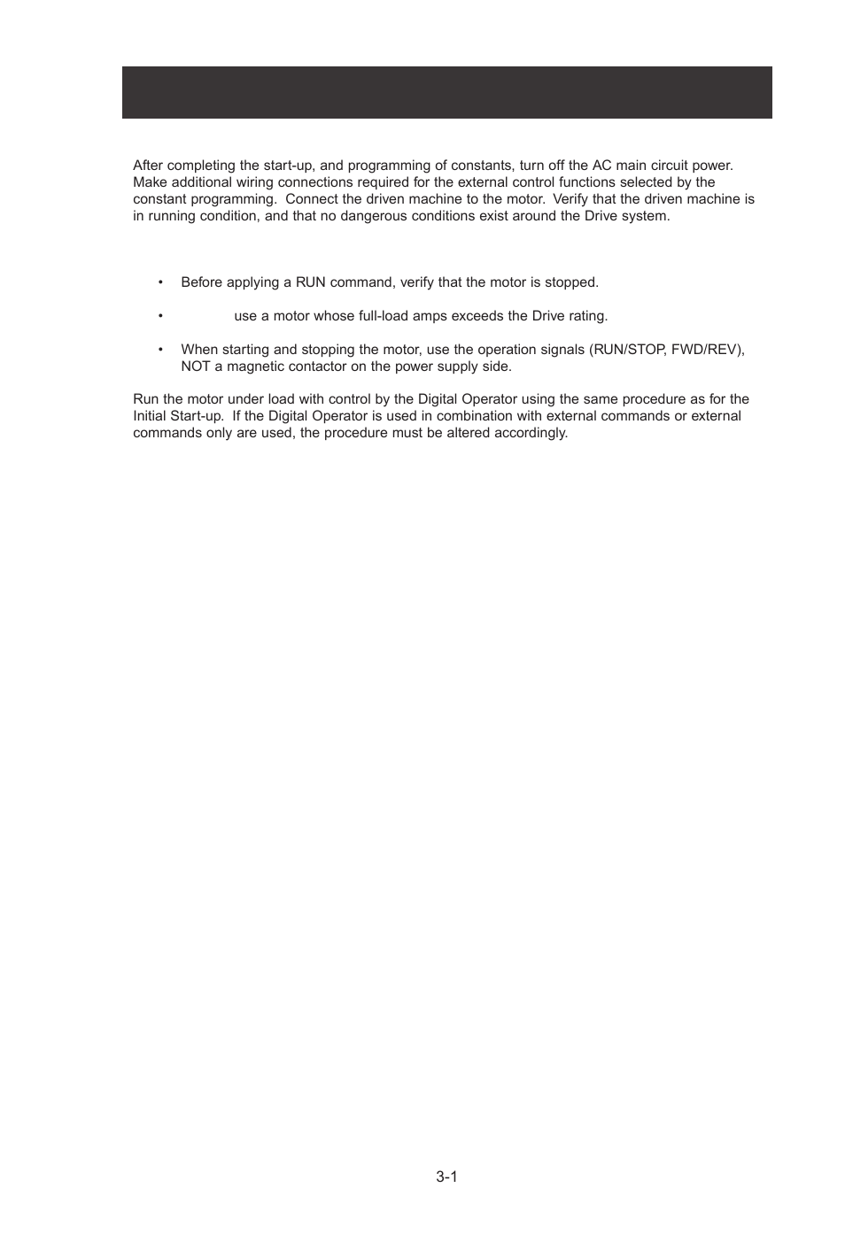 3 - operation at load, Operation at load | Yaskawa J7 Drive User Manual | Page 31 / 96