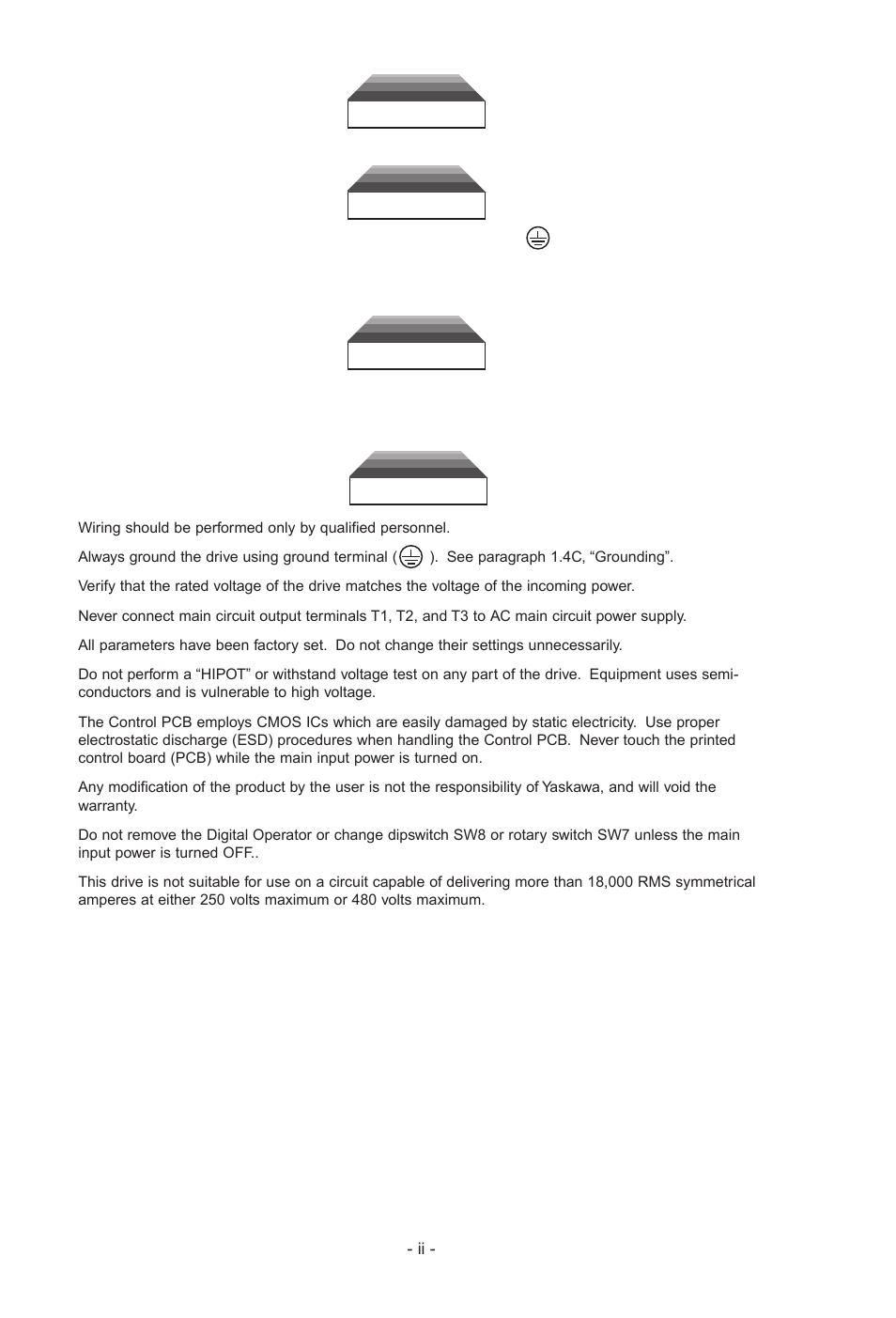 Warnings & cautions, Caution | Yaskawa J7 Drive User Manual | Page 4 / 96