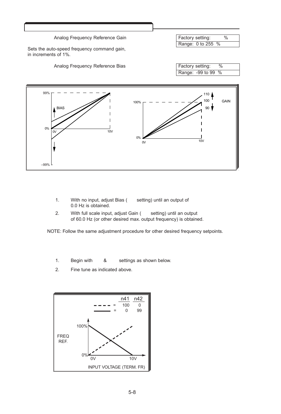 8 frequency reference bias/gain (analog), Frequency reference bias/gain (analog) -8 | Yaskawa J7 Drive User Manual | Page 43 / 96