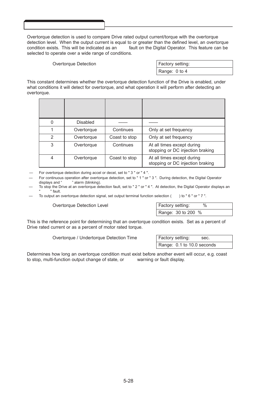 19 overtorque detection, Overtorque detection -28 | Yaskawa J7 Drive User Manual | Page 63 / 96