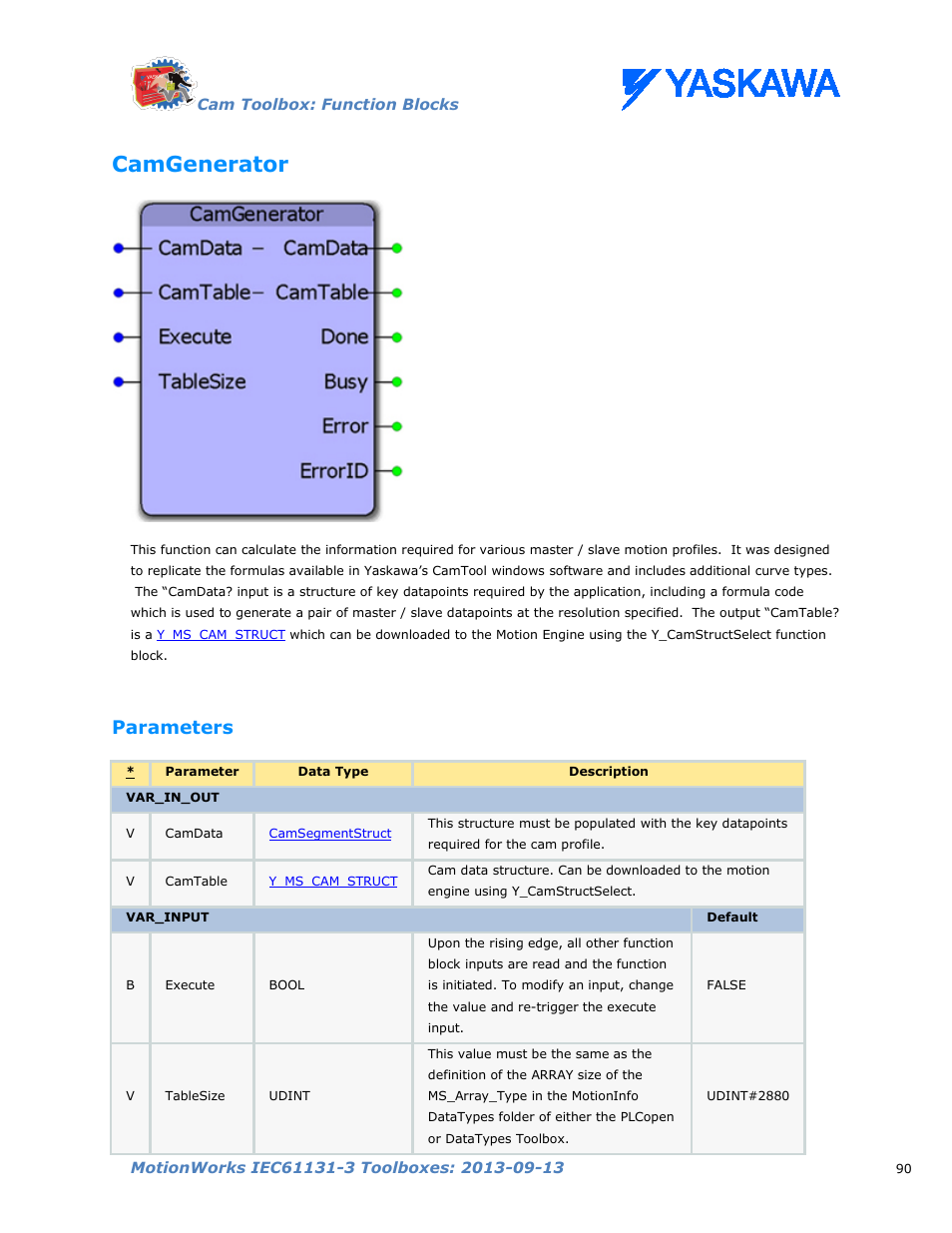 Camgenerator, Parameters | Yaskawa MotionWorks IEC Toolboxes User Manual | Page 103 / 592