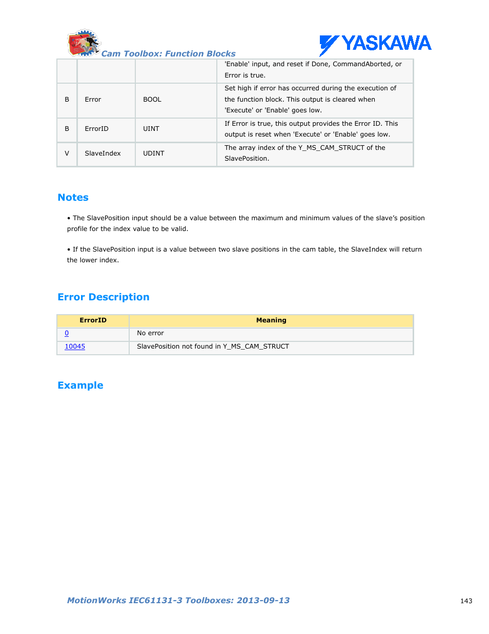 Notes, Error description, Example | Yaskawa MotionWorks IEC Toolboxes User Manual | Page 156 / 592