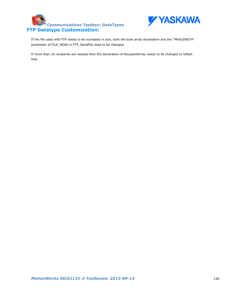 Ftp datatype customization | Yaskawa MotionWorks IEC Toolboxes User Manual | Page 163 / 592