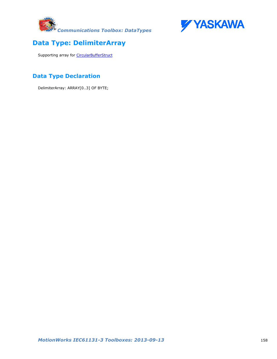Data type: delimiterarray, Data type declaration | Yaskawa MotionWorks IEC Toolboxes User Manual | Page 171 / 592