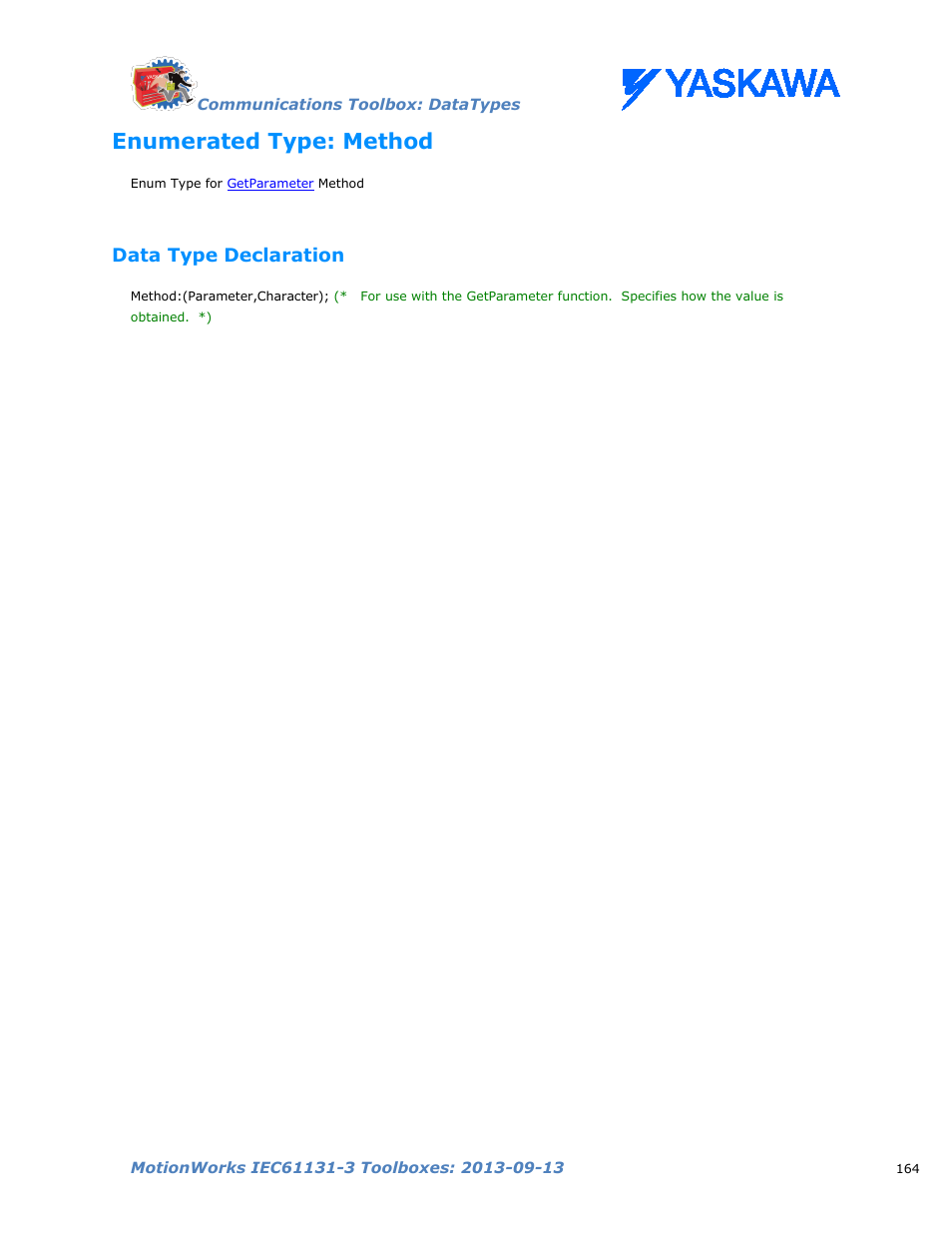 Enumerated type: method, Data type declaration | Yaskawa MotionWorks IEC Toolboxes User Manual | Page 177 / 592