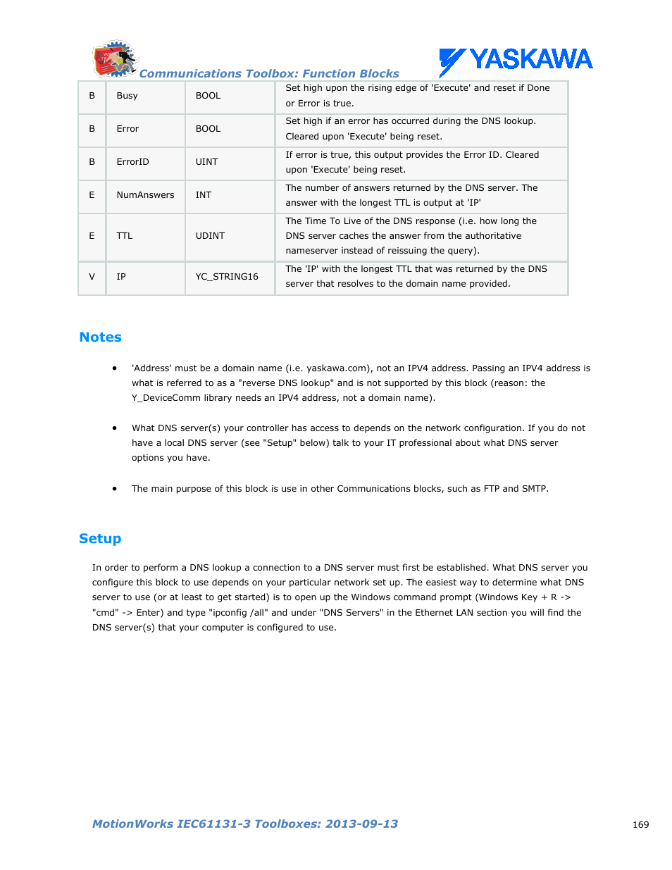 Notes, Setup | Yaskawa MotionWorks IEC Toolboxes User Manual | Page 182 / 592