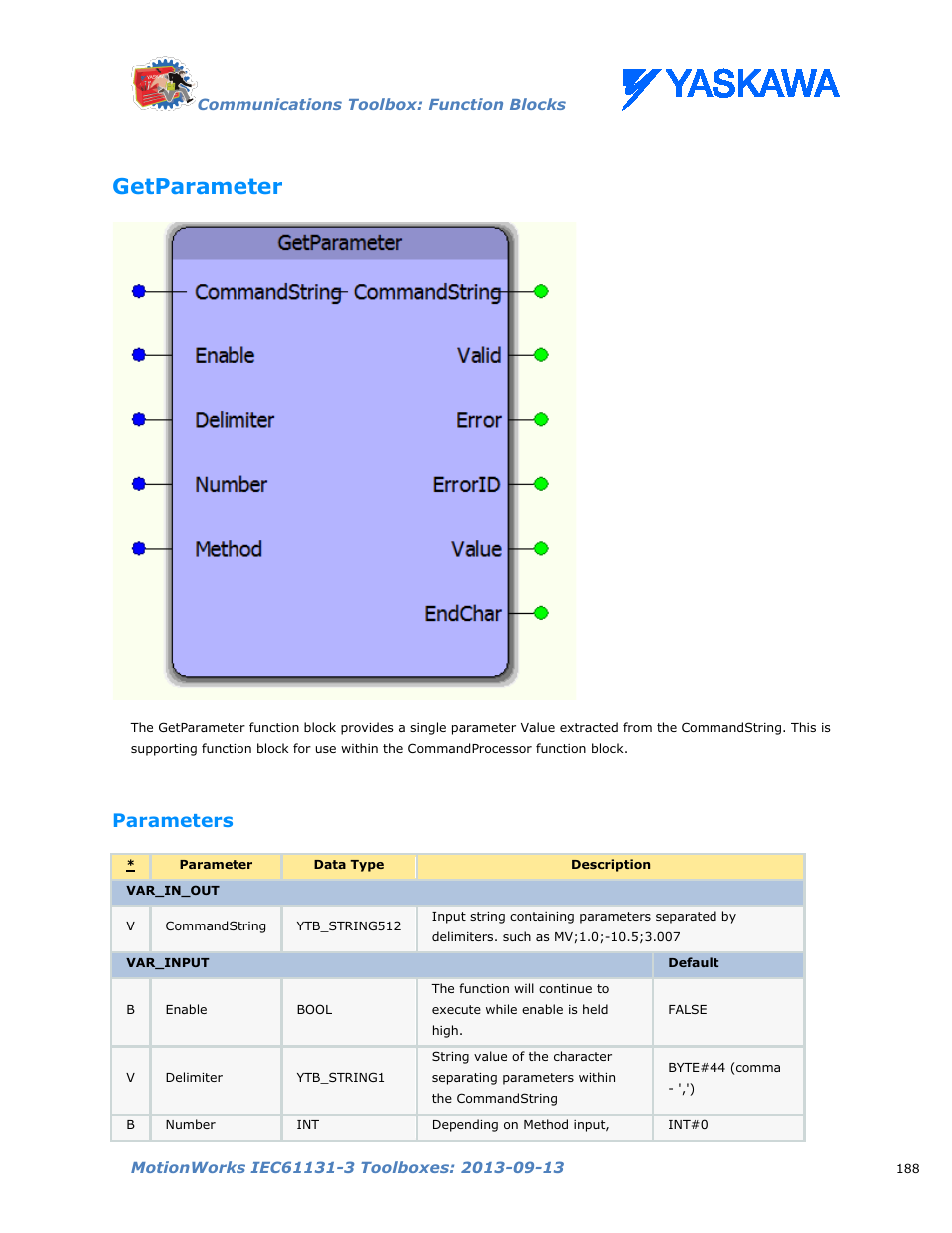 Getparameter, Parameters | Yaskawa MotionWorks IEC Toolboxes User Manual | Page 201 / 592