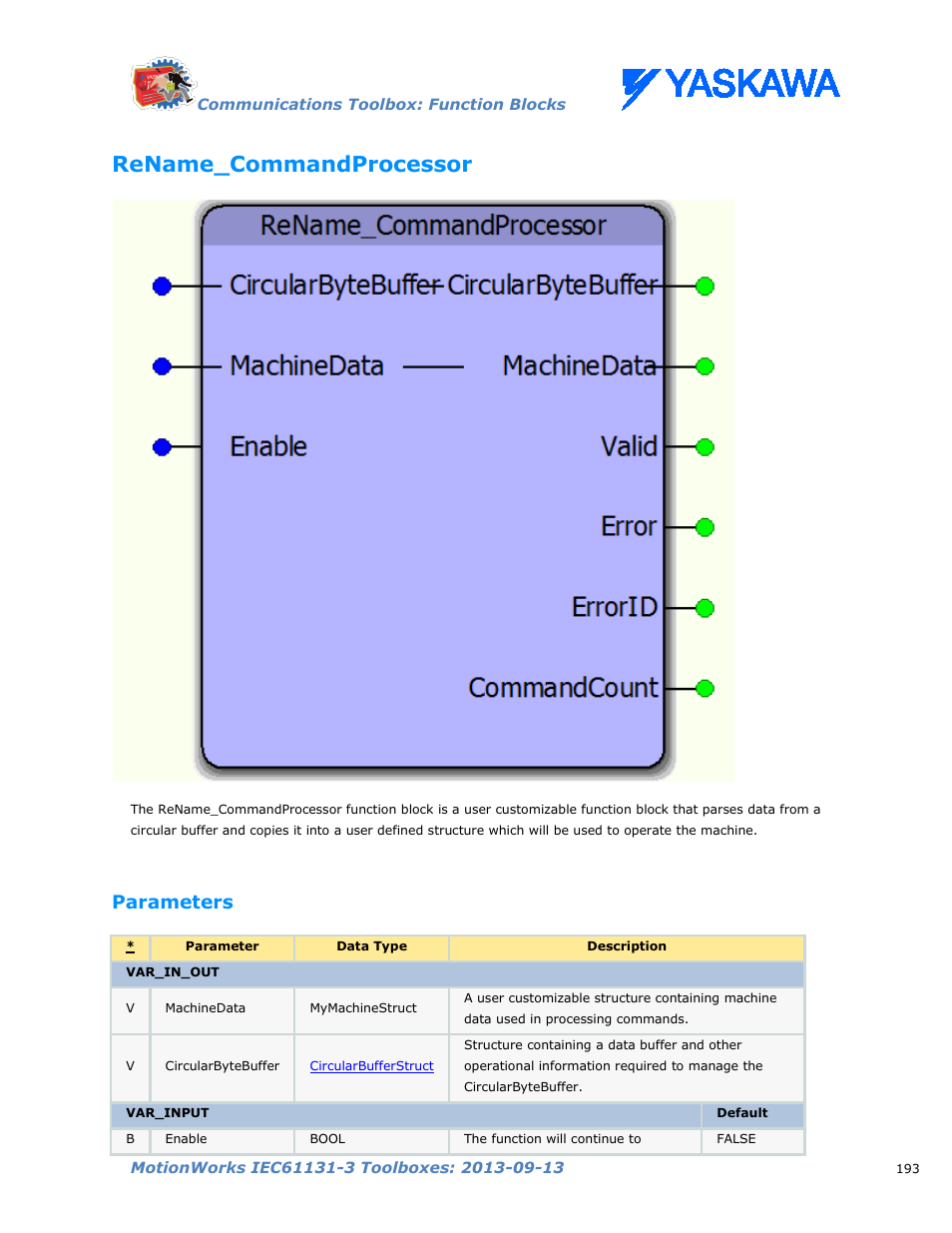 Rename_commandprocessor, Parameters | Yaskawa MotionWorks IEC Toolboxes User Manual | Page 206 / 592