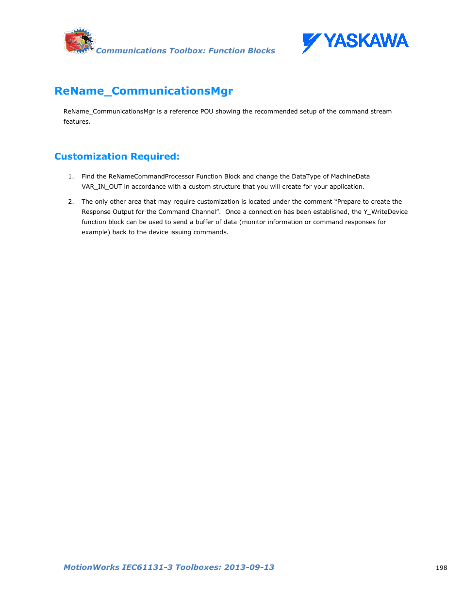 Rename_communicationsmgr, Customization required | Yaskawa MotionWorks IEC Toolboxes User Manual | Page 211 / 592