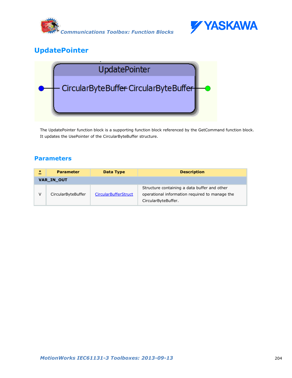 Updatepointer, Parameters | Yaskawa MotionWorks IEC Toolboxes User Manual | Page 217 / 592